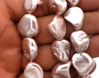 Mauve Baroque Pearl Strand: Silver Coated Nugget, Faux Beads (15-20mm)