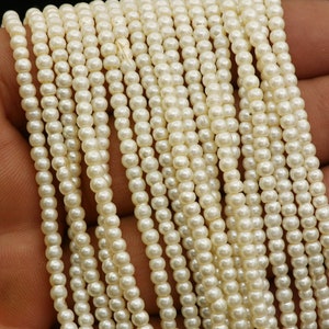 Pearl Rondelle  Smooth Beads, 3 MM, 13&#39;&#39; Strand, Ivory White Pearl, Irregular Pearls, Pearl Gemstone Beads, Glass Beads, Craft Supply Pearl