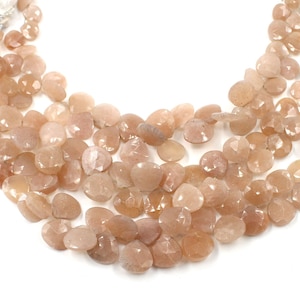 Natural Peach Moonstone Heart, Faceted Heart Beads, Moonstone Briolette Heart, Gemstone Flaxy Heart, Handmade Strand Bead, Beads For Jewelry