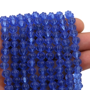 Blue Tanzanite Color Hydro Pumpkin Rondelle Beads: 7mm Carved Melon Beads, 12'' Strand