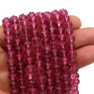 Watermelon Beads, Pink Tourmaline Hydro, 7mm, Rondelle Beads,  Pumpkin Beads, Hand Carved Beads, Hydro Gemstone Carved, Craft Supply Beads