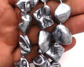 Black Baroque Pearl Strand: Smooth Nugget Irregular Faux Pearl, 19-23mm