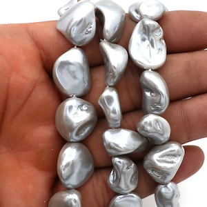 Big Silver Black Baroque Pearl Beads: Irregular Nugget Strand, 15-21mm