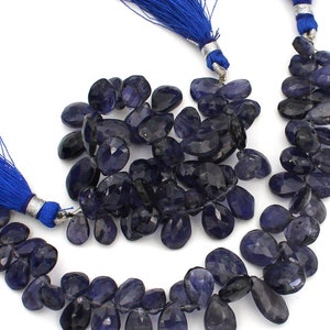 Blue Iolite Faceted Pear Beads, 6x9-9x11mm, Large Bead, Pear Faceted Briolette, Gemstone Iolite Beads, Iolite Pear Shape, Craft Making Bead