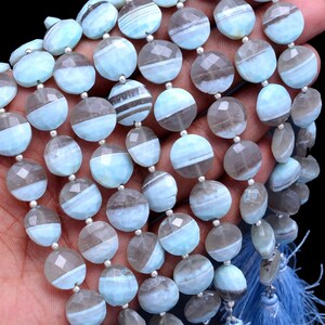 Blue Boulder Opal Puffed Coin Disc Beads, Briolette Faceted Loose Gemstone, 12-13 MM