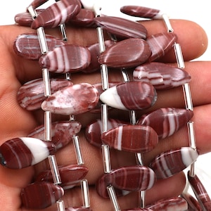 Brown Skin Jasper Long Pear Beads: Smooth Gemstone Strand, 9x17mm