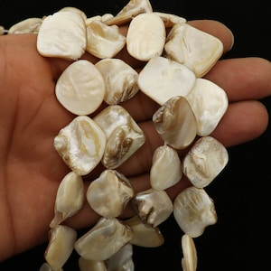 Natural Ivory Keshi Corn Flake Petals Beads, Flat Large Nugget Pearl (19-24mm) 15 Inch Strand