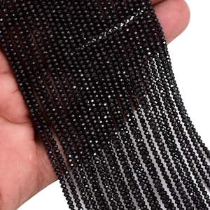 Black Tourmaline Micro Rondelle Beads: 2.10mm Faceted Gemstone Strand