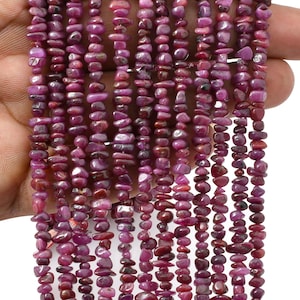 AAA+ Natural Ruby Uncut Chips, Gemstone Smooth Tiny Nugget, 34"Strand
