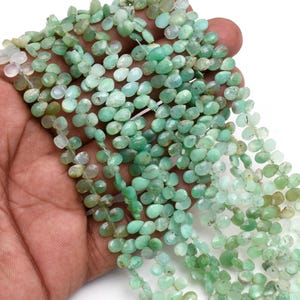 Green Chrysoprase Pear Beads: Faceted Briolette Gemstone, 4x6mm Strand