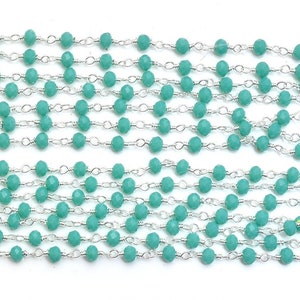Crisopharse Rosary Beaded Chain, Rondelle Faceted, 3mm, Silver Plated Wrapped Chain, Hydro Beads Rosary, Bulk Roll, jewelry making Chain