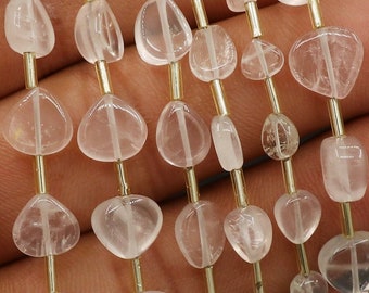 Pink Rose Quartz Smooth Flat Heart Beads: Natural Gemstone, 8-9mm