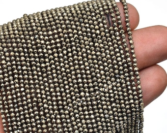 AAA Golden Pyrite Beads: 2mm Micro Faceted Rondelle, 13" Strand
