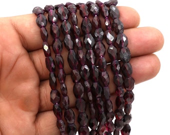 Faceted Red Garnet Oval Beads: Natural Gemstone Briolette, 12.5'' Strand, 6x9-5x8 mm