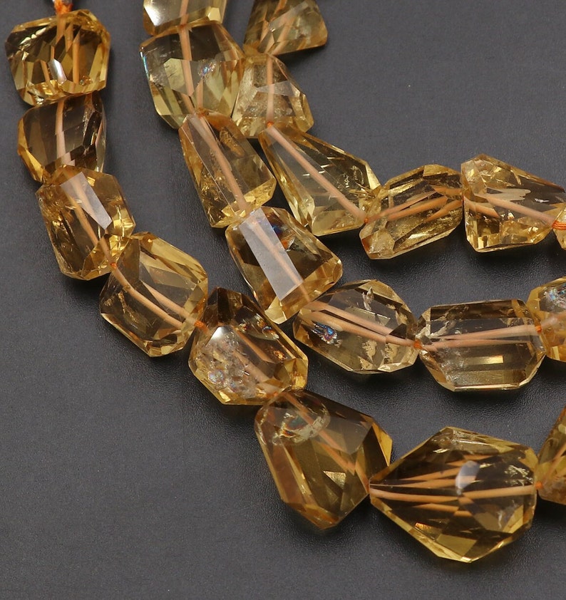 Natural Citrine, Nugget Beads, Faceted Handmade Beads, 19x1215x11mm