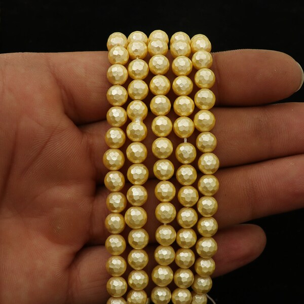 Golden Shell Pearl Round Beads, Imitation Pearl Faceted Ball Beads, Mother Of Pearl Beads, Round Sphere Beads, 6MM, Jewelry Making Beads