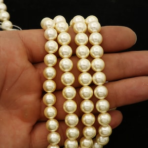 Pearl Round Beads, Smooth Ball Beads, 8MM Pearl, Pearl Light Golden, High luster Pearl, Perfect Round Pearls, Imitation Pearl, Craft Pearl