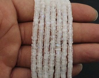 White Rainbow Moonstone Heishi Disc Smooth Beads: 4.5mm, Flashy Gemstone Strand