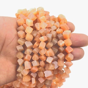 Peach Moonstone Smooth, 3D Cube Box Stone Beads, Cross Drilled Beads, Moonstone 3D Cube Beads, Fancy Shape, 15&quot;Strand, Craft Supplies Beads