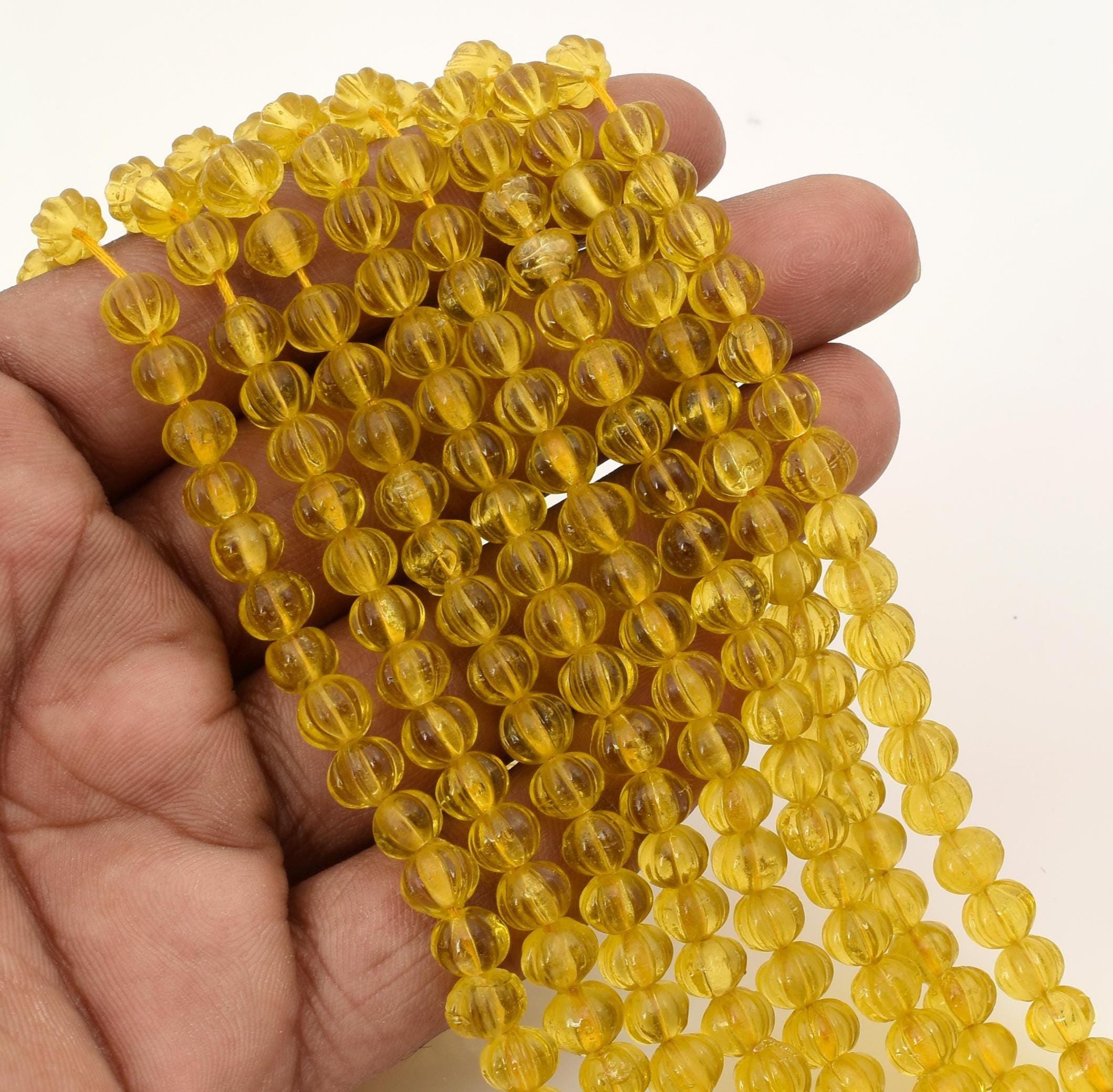 Lemon Hydro Melon Shape, Carved Pumpkin Rondelle, 7mm, 12'' Strand