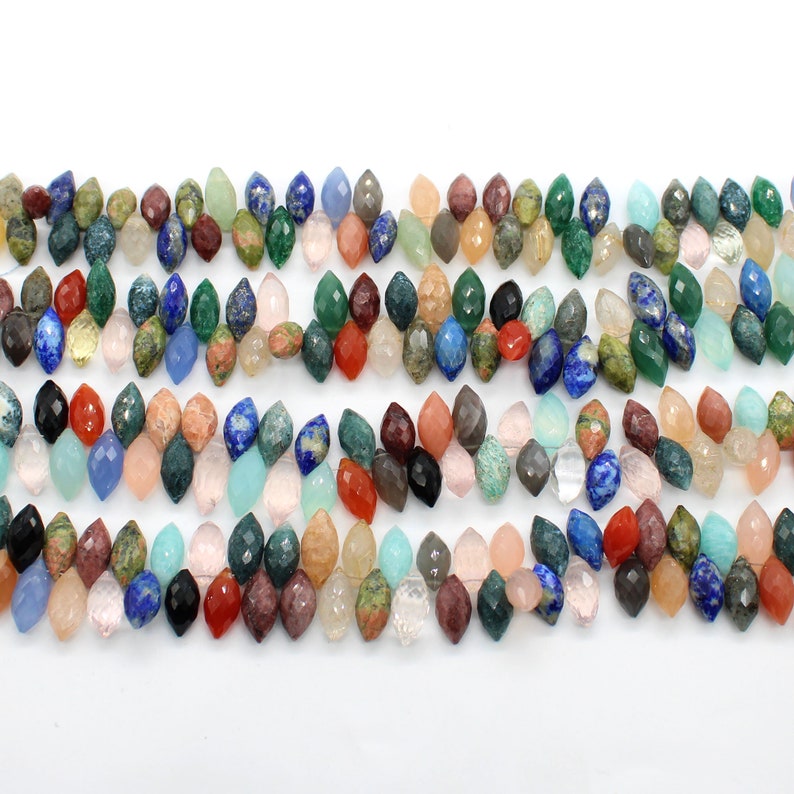Natural Mix Gemstone Marquise Faceted Beads 7Strand 6x13-5x10mm Grain Faceted Disco Faceted Marquise Beads