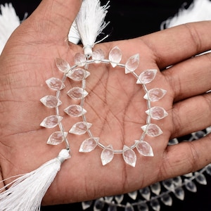 Crystal Clear Quartz Dew Drops Faceted Beads, Side Cut Strand, Puffed Marquise, 5x10-6x12mm