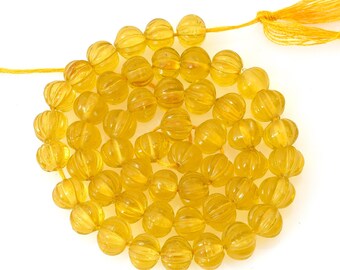 Lemon Hydro Melon Shape, Carved Pumpkin Rondelle, 7mm, 12'' Strand
