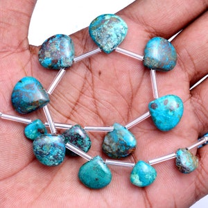 Chrysocolla Smooth Heart Shape Beads, 9-16mm, Natural Chrysocolla, Smooth Heart, Blue Chrysocolla Gemstone Beads, Jewelry Making Beads