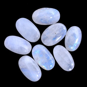White Rainbow Moonstone Oval Cabochon, 9x12 To 14x21 MM, Flat Back, Natural Blue Fire Cabochon, Loose Gemstone Oval, Cabochon For Jewelry