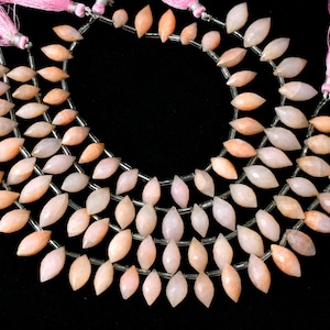 Natural Pink Opal Dew Drops Faceted Gemstone Beads, Side Drilled Strand, 5x11-6x14 mm
