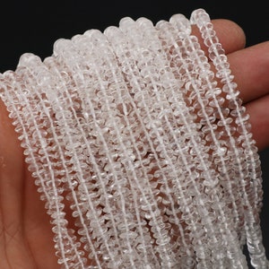Natural Crystal Quartz, Saucer Beads, Smooth Saucer, 13&#39;&#39;Strand, 4 MM, German Rondelle Shape, White Gemstone Beads, Handmade Craft Beads