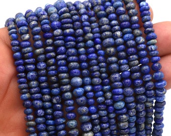Blue Lapis Lazuli Rondelle Handmade Beads: Smooth Gemstone Strand, 6-10mm