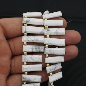 Natural Howlite Baguette, Emerald Cut Faceted, Flat Rectangle, Gemstone Beads, Rectangle Drill Bead, White Howlite Bead, Jewelry Beads Craft