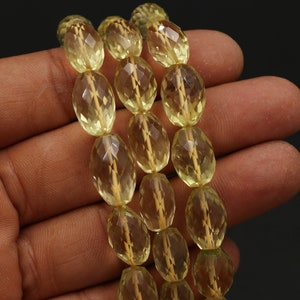 Lemon Faceted Drum Barrel Shape, 7x10-10x14mm, Lemon Barrel Beads, Yellow Lemon Beads,  Handmade Faceted Gemstone Beads, Jewelry Making Bead