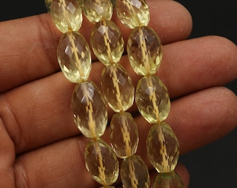 Faceted Lemon Quartz Beads, Yellow Gemstone Barrel Drum, 8'' Strand