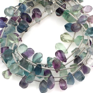Multi Fluorite Twisted Drops Faceted Beads, 5x10mm, Natural Fluorite, Faceted Teardrop,  Multi Fluorite Gemstone Beads, Gems For Jewelry