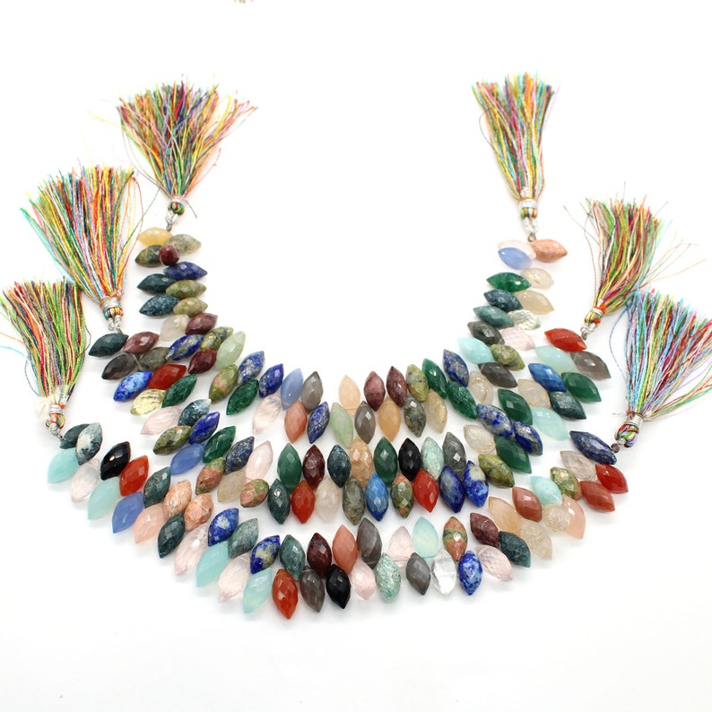 Natural Mix Gemstone Marquise Faceted Beads 7Strand 6x13-5x10mm Grain Faceted Disco Faceted Marquise Beads
