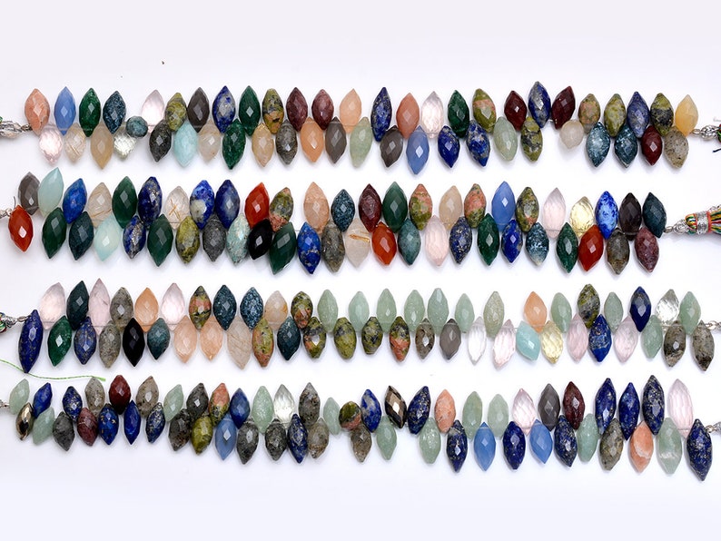Natural Mix Gemstone Marquise Faceted Beads 7Strand 6x13-5x10mm Grain Faceted Disco Faceted Marquise Beads