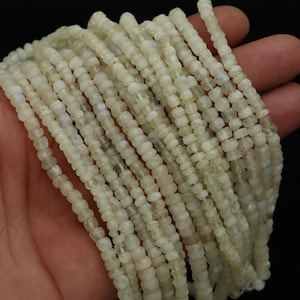 White Rainbow Moonstone, Rondelle faceted Beads, 4 mm, 13&quot;Strand, Indian Hand Cut Beads, Moonstone Rondelle, Rainbow Gemstone, Craft Beads