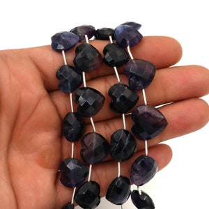 Blue Fluorite Beads, Heart Carved Beads, Heart Faceted, Cross Drilled Heart, 11-15 MM, Natural Fluorite, Gemstone Handmade Beads, Craft Bead