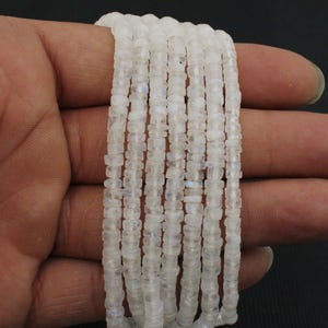 White Rainbow Heishi Beads, Smooth Beads, 13"Strand, Blue Fire Gemstone, Flashy Rainbow Moonstone, Flat Rondelle, Jewelry Making Beads