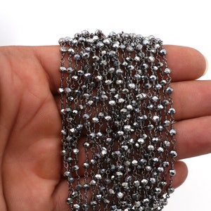 Black Plated Silver Pyrite Rondelle Chain: Faceted Rosary Beaded Jewelry