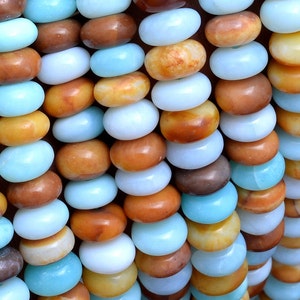 Blue Candy/Yellow Multi Opal Beads, 8mm, Smooth Rondelle Gemstone Opal, Handmade Rondelle, opal Smooth Rondelle, Natural Opal, Craft Beads