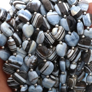 Blue Boulder Opal, Carved Heart Gemstone, 13-14MM, Handmade Opal Heart, Carving Beads, Bi Beads, Straight Drill Heart, Craft Supply Beads