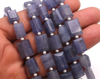 Cuentas de iolita facetada en forma de baguette: pepitas de piedra preciosa azul natural, tira de 8 pulgadas, 5x8-8 x 12 mm