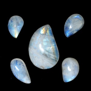 White Rainbow Moonstone Cabochon, Fancy Shape, Cabs, Flashy Loose Gemstone, Flat Back Cabochon, Natural Blue Fire Cabochon, Cabs For Jewelry