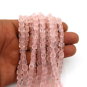 Rose 3D Cube Faceted Beads, 8-7mm, 3D Cube, Real Rose Quartz, 3D Cube Faceted, Handmade Gemstone, Pink Rose 3D Cube Beads, Craft Supply Bead