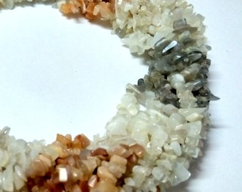 Natural Multi Moonstone Chips: Genuine Freeform Strand, Drilled Strung Nugget Beads, Gemstone Beads,  32 Inch
