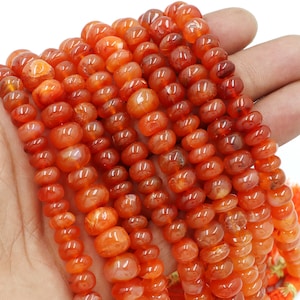 8&quot;Strand,Carnelian Rondelle Smooth Beads, Natural Orange Carnelian Rondelle Handmade Plain Gemstone Beads, Carnelian Gemstone For Jewelry