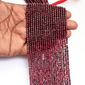 Garnet Beads, Smooth Tiny Tube Beads, 13&#39;&#39; Strand, Handmade Small Tube Gems, Natural Red Garnet Polish Beads, Loose Bead, Craft Supply Beads